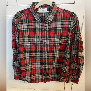 Old navy flannel Christmas plaid shirt long sleeve button-down size L